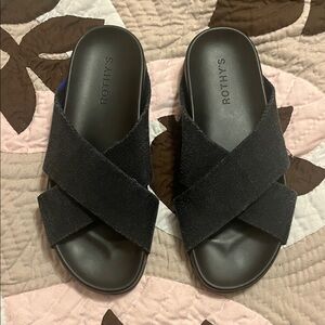 Rothy's Weekend Slide Black Criss-Cross Slides